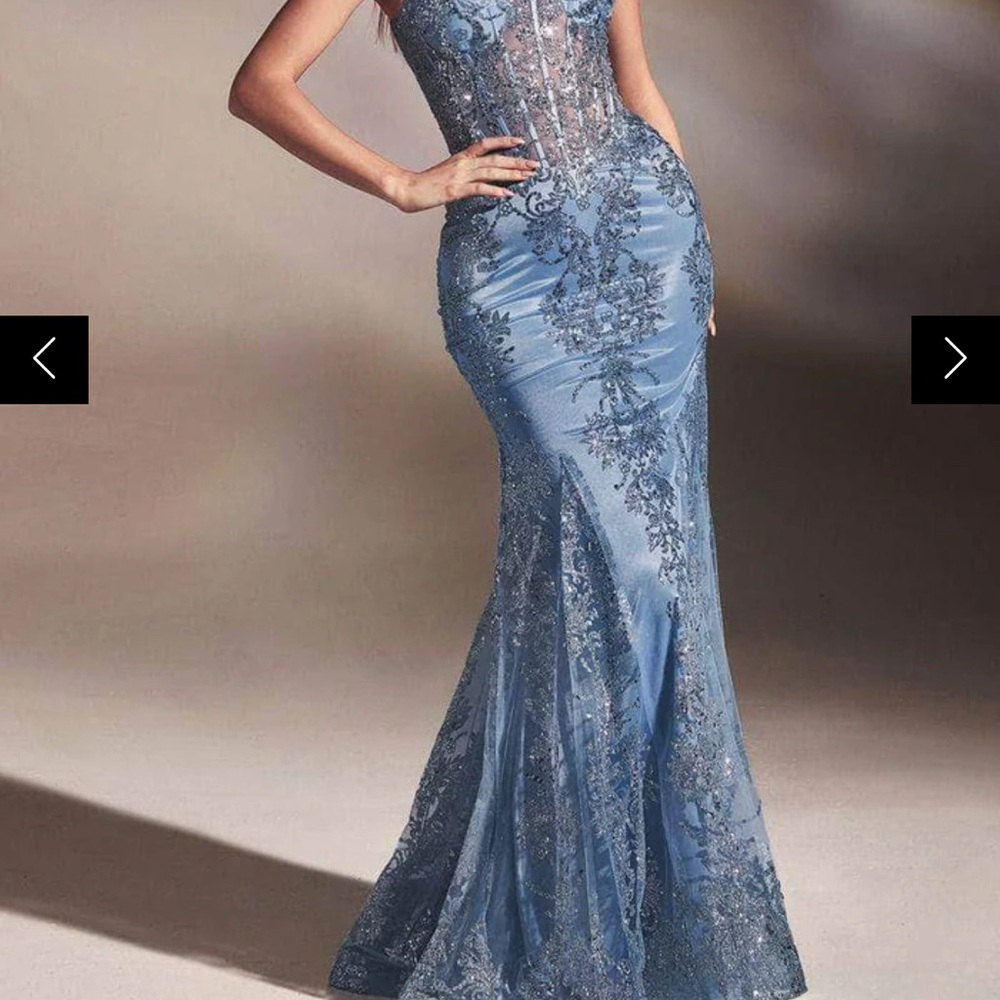 Elegant Blue Lace Evening Gown